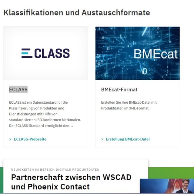 Phoenix Contact Website - Klassifikation und Austauschformate