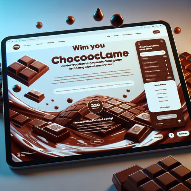 Tablet zeigt eine fiktive Online-Werbekampagne für einen Schokoladenhersteller