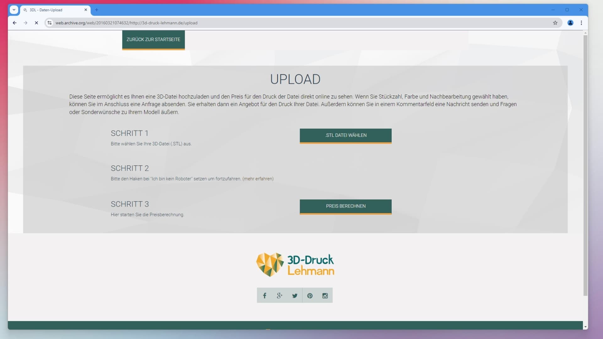3D Druck Carsten Lehmann - Datenupload Screenshot
